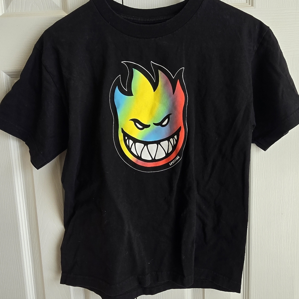 Spitfire Kids Black Tee with Colorful Flame Graphic